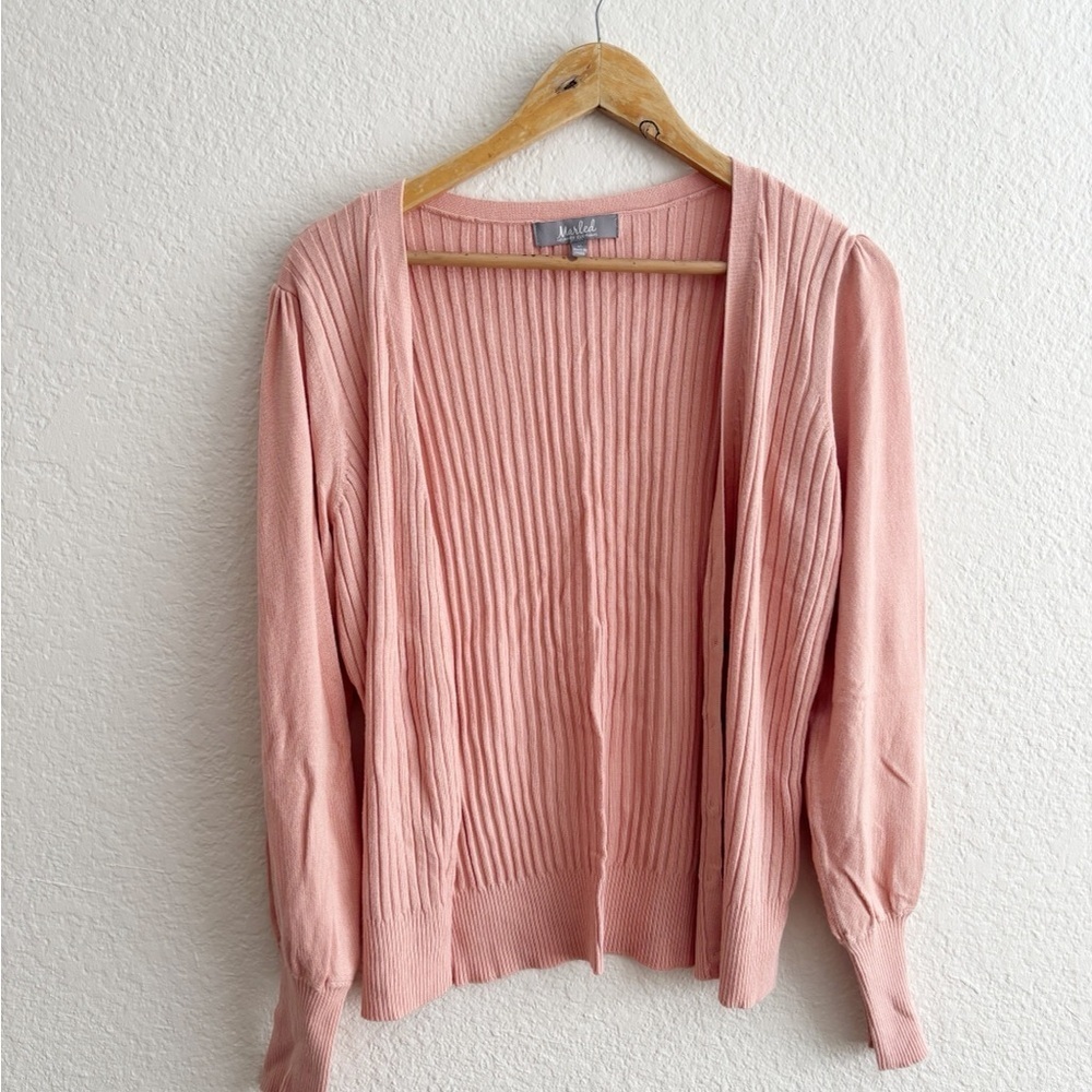 Marled Pink Ribbed Cardigan Sweater